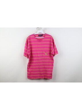 Vintage 90s Dockers Levi's Women Large Baggy Striped Pocket T-Shirt Pink USA